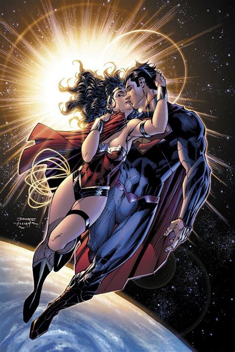 Another Superman And Wonder Woman Kiss By Jim Lee Superman Wonder