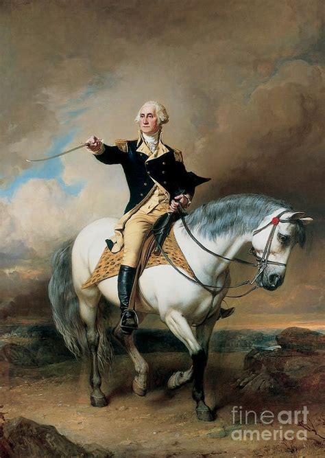Portrait Of George Washington Taking The Salute At Trenton Painting By