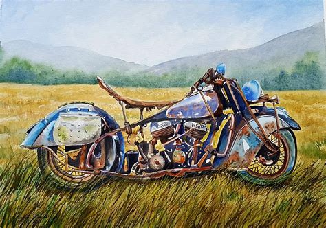 Vintage Motorcycle Painting By Virginia Plowman