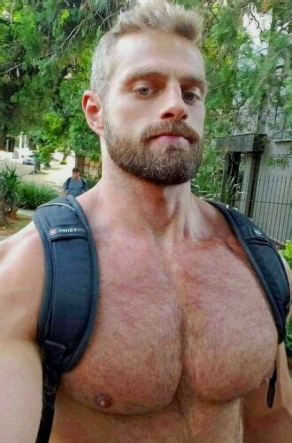 Shirtless Male Hunk Muscular Beard Beefcake Hairy Chest Hunk Man PHOTO
