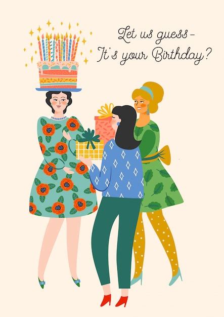 Premium Vector Happy Birthday Vector Illustration Of Cute Women