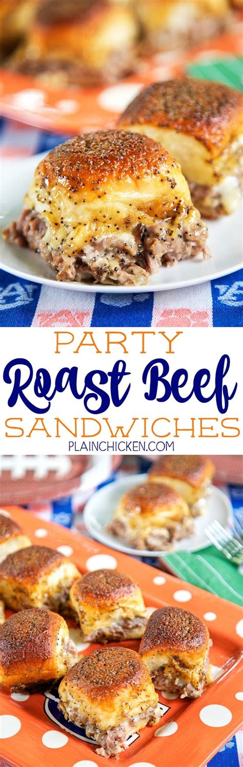 Wrap each sandwich in a foil square, and either keep in the fridge or bake right away. Party Roast Beef Sandwiches {Football Friday} | Plain Chicken