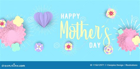 Happy Mother Day 3d Paper Art Floral Web Banner Stock Vector