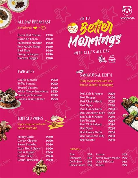 Menu At Ally S All Day Breakfast Place Restaurant Quezon City 20 22