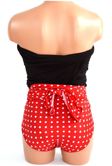 Medium Bathing Suit Wrap Around Swimsuit Red Polka Dots And Black