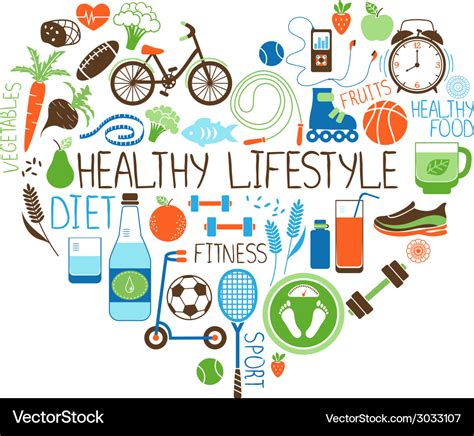 Healthy Lifestyle Diet And Fitness Heart Sign Vector Image