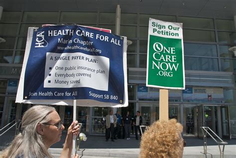 Denies a claim because a hospital failed to get the required preapproval for a procedure, who is liable: Health care for all protest outside health insurance confe… | Flickr