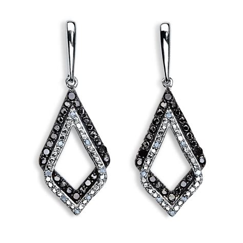 Womens 110 Cttw White And Black Diamond Sterling Silver Teardrop Earrings