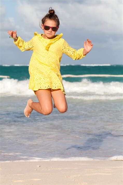 Cute Little Caucasian Girl Is On The Beach Close Up Portrait Stock