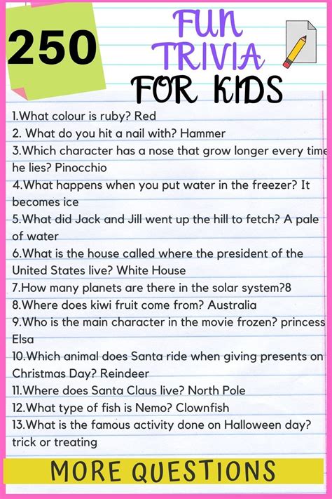 Trivia Questions For Kids Fun Trivia Questions Trivia Questions For