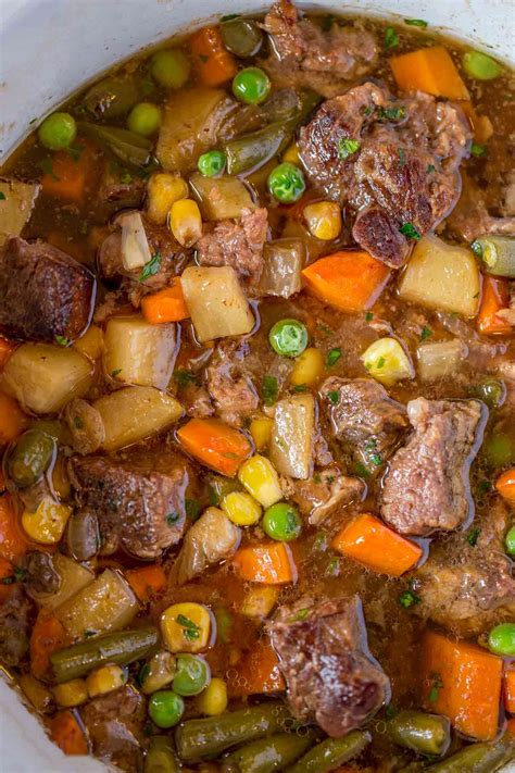 Find out how to make this on a stovetop or slow cooker! Slow Cooker Vegetable Beef Soup - Dinner, then Dessert
