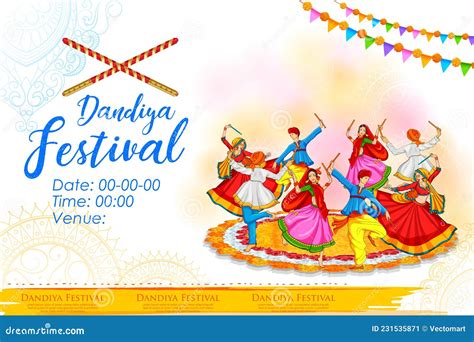 Dandiya In Disco Garba Night Banner Poster For Navratri Dussehra Festival Of India Stock Vector
