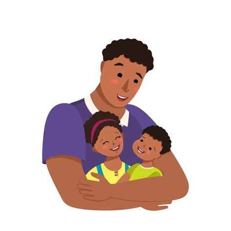 Papá Abraza A Su Hijo Y A Su Hija Familia Feliz El Hombre Pasa Tiempo