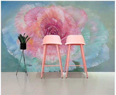 Dutch Oil Painting Ombre Blue And Pink Big Rose Wallpaper Etsy