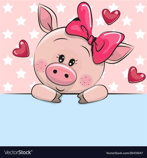 Greeting Card Cute Cartoon Pig Is Holding A Vector Image