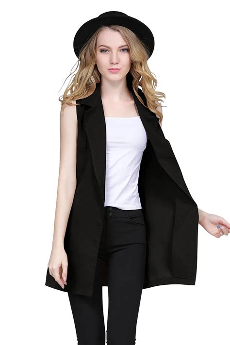 Women Spring Summer Outerwear Fashion Long Vest Coat Sleeveless Cardigan Top Casual Office Party