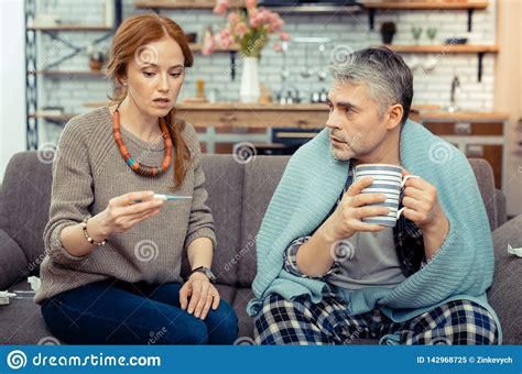 Nice Ill Man Sitting With A Cup Of Tea Stock Image Image Of Home Plaid 142968725