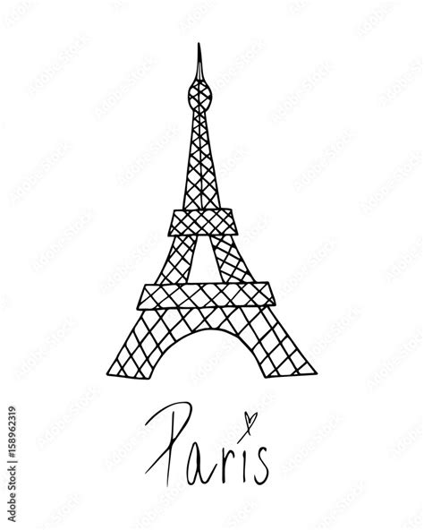 Eiffel Tower In Paris France Vector Illustration Doodle Drawing Of La