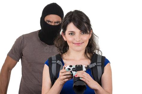 Male Thief Robbing Beautiful Young Girl Stock Image Image Of
