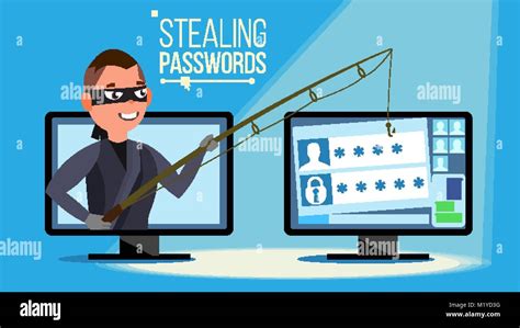 Hacking Concept Vector Hacker Using Personal Computer Stealing Credit