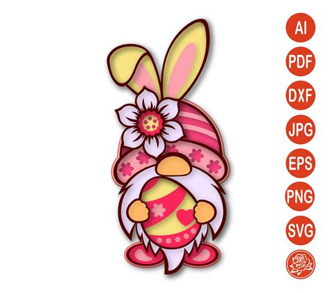Layered Gnome Easter Mandala SVG Easter Bunny Gnome DXF Files | Etsy