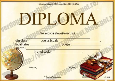 Verde Personalizat Diploma Scolara Model S055