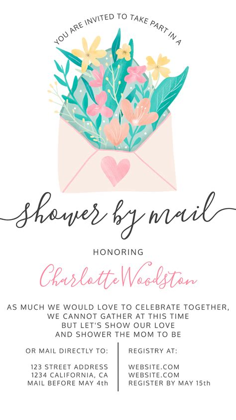 Baby shower virtual baby shower birth announcements pregnancy announcements gender reveal. E-Invite Cute long distance floral font baby shower by ...