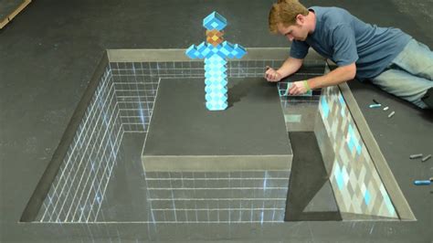 Minecraft Diamond Sword 3d Chalk Art Awe Me Artist Series Youtube