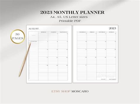 2023 Monthly Printable Planner I Lined Dated 2023 Calendar I Etsy