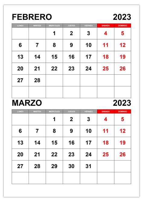 Calendario Febrero Marzo 2023 Calendariossu
