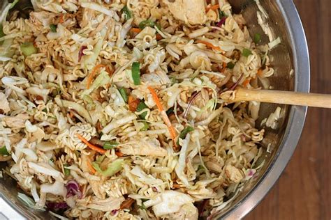 Add dressing that you set aside and toss to coat before serving to avoid the noodles getting soggy. Asian Chicken Salad