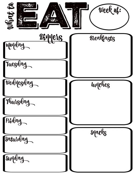 Black And White Food Journal Meal Planner Printable Weekly Meal