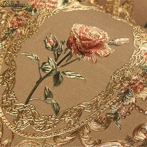 Beibehang Fashion Luxury Carved Roses Gold Foil Wallpaper American