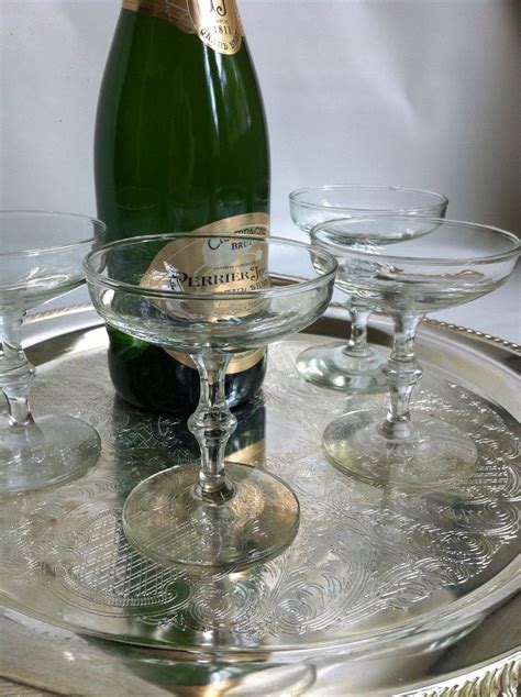 Vintage Champagne Glasses Coupe 4 Vintage Champagne Coupe Glasses By