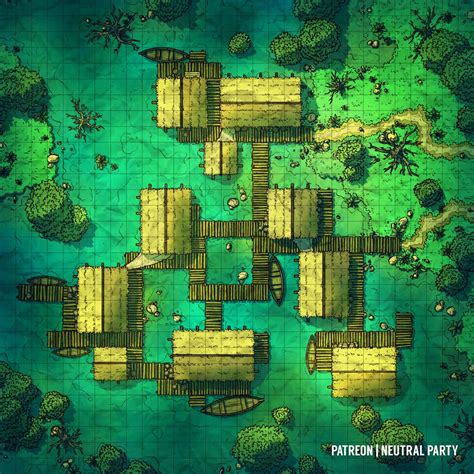 OC Art Swamp Village Battlemap DnD In Fantasy Town Swamp Village Map