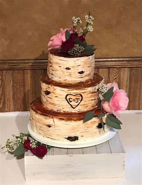 Outdoor Birch Bark Wedding Cake Sweet Creations By Stacy Llc