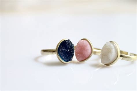 Drusy Small Stone Ring Deep Blue Pink And White 1500 Via Etsy