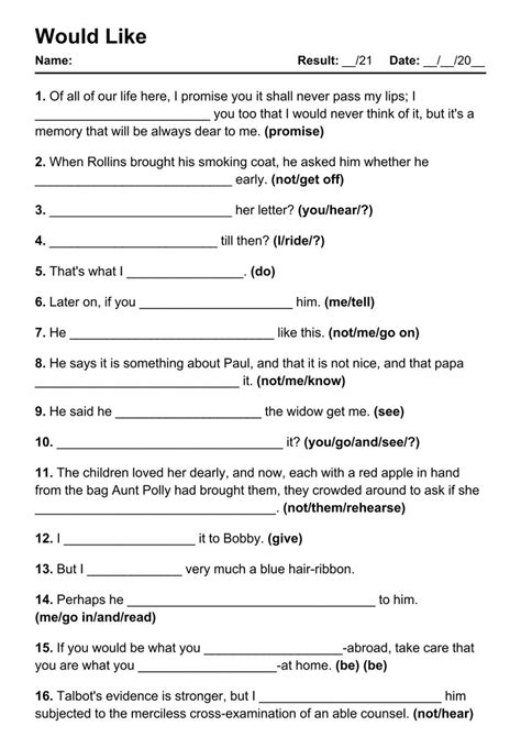62 Printable Would Like Pdf Worksheets With Answers Grammarism