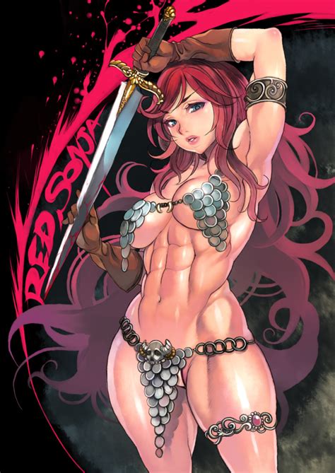 F S Red Sonja Red Sonja Comics Highres 1girl Abs Armlet Armor Armpits Bikini Armor