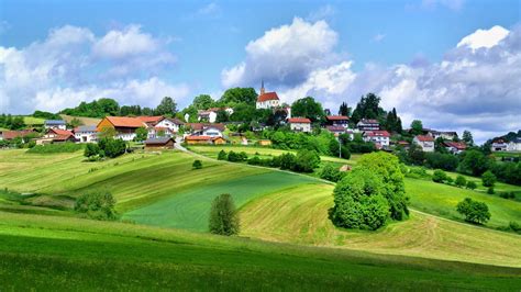 Wallpaper Foreign Country House Sky Mountains Green Grass Landscape