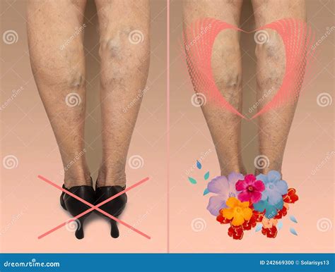 Painful Varicose And Spider Veins On Female Legs Woman In Heels Massaging Tired Legs Stock Photo