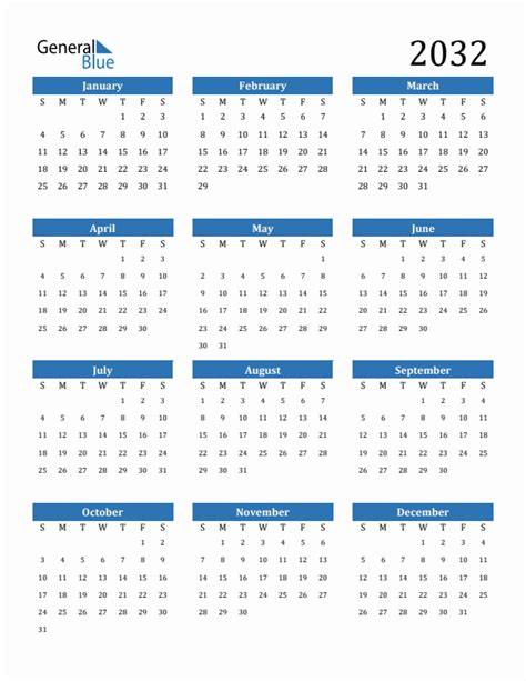 Free 2032 Calendars In Pdf Word Excel