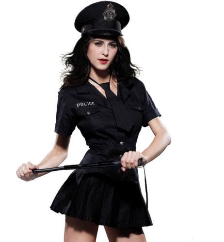 Sexy Adult Black Traffic Cop Costume Police Women Cosplay Uniform