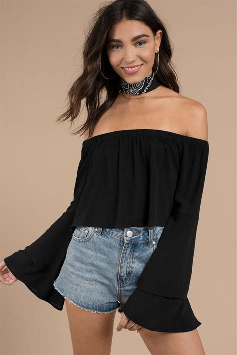 Ami Off Shoulder Crop Top In Black In 2021 Off Shoulder Crop Top Shoulder Crop Top Tops