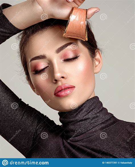 Beautiful Fashion Woman With Living Coral Lipstick