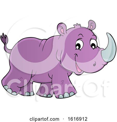 Clipart Of A Walking Purple Rhino Royalty Free Vector Illustration By
