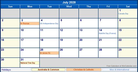 July 2028 Australia Calendar With Holidays For Printing Image Format