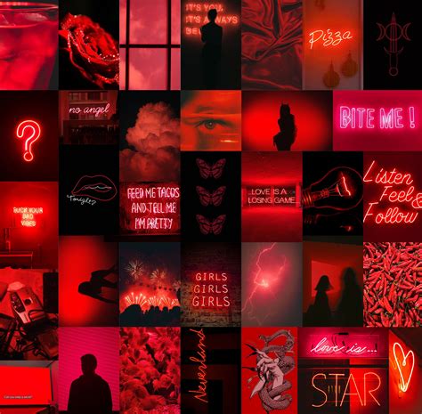 Red Neon Wall Collage Kit Photo Collage Room Decor Red Etsy