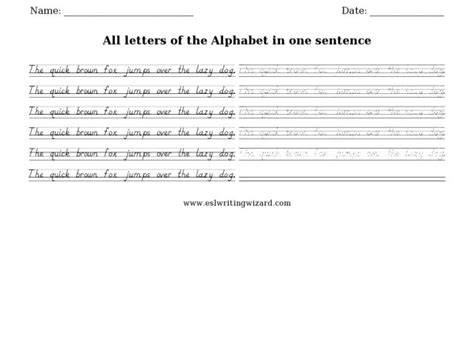 All Letters Of The Alphabet In One Sentence Worksheet For 1st 3rd