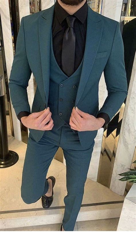 Inscribe a message on your personalized label. Dapper and fun colors! Wear this teal blue three piece men ...